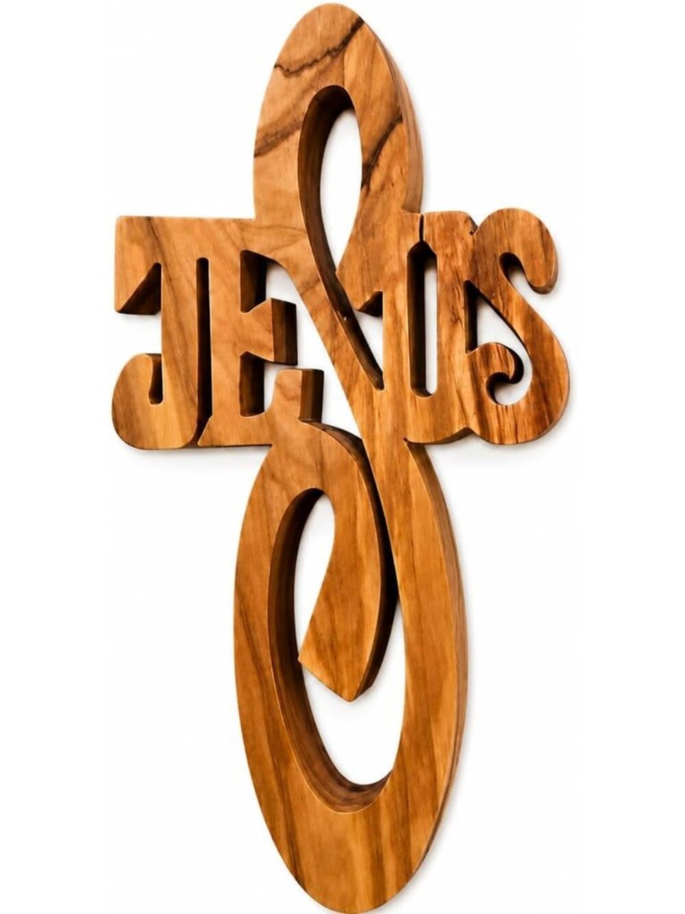 Handmade Olive Wood Jesus Cross Wall Decor - Christian Religious Art Plaque